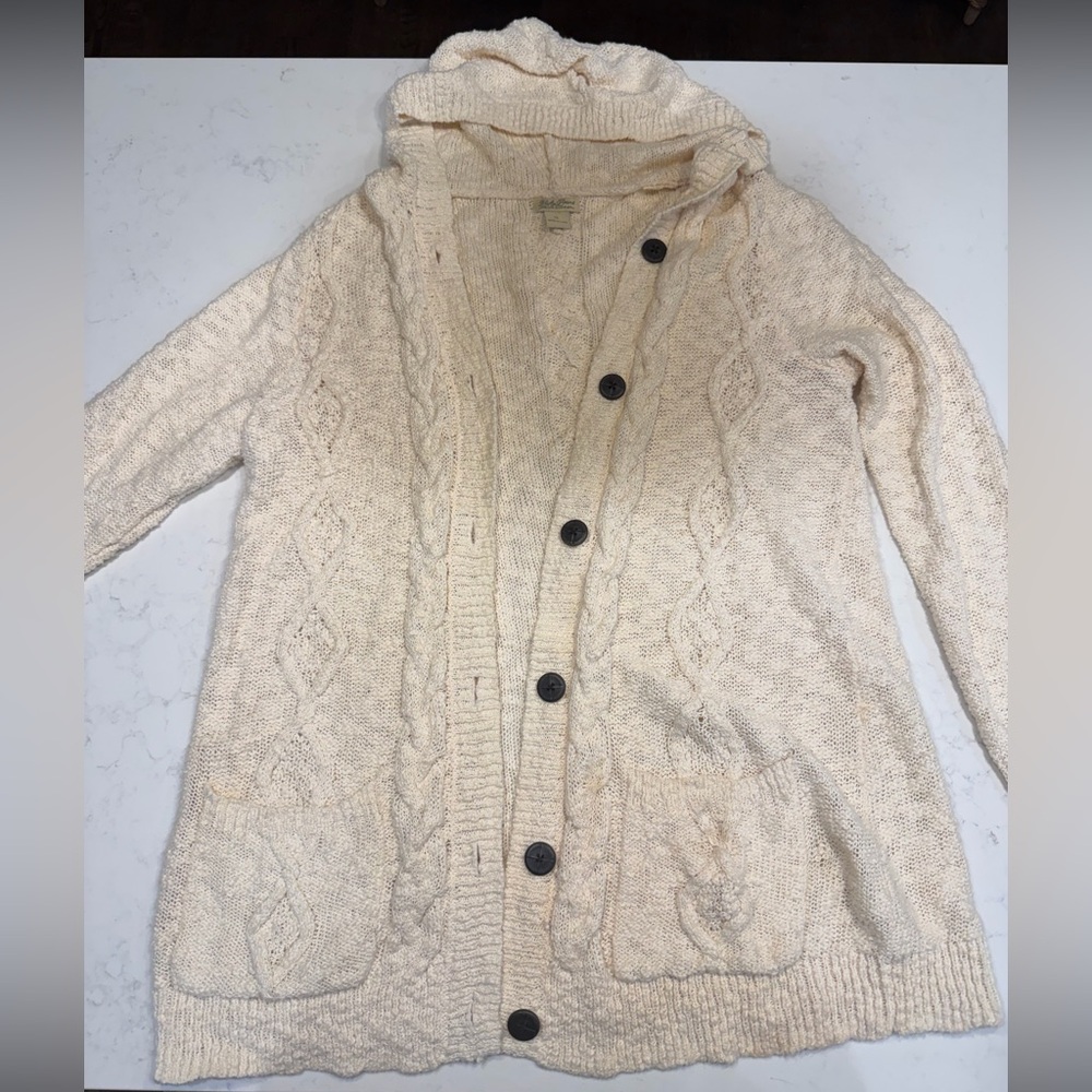 Lucky Brand Cozy Cream Hooded Cable Knit Cardigan